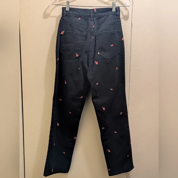 PacSun Rose Embroidered Black High Rise Mom Jeans Straight Ankle Length- 24 - Picture 10 of 13